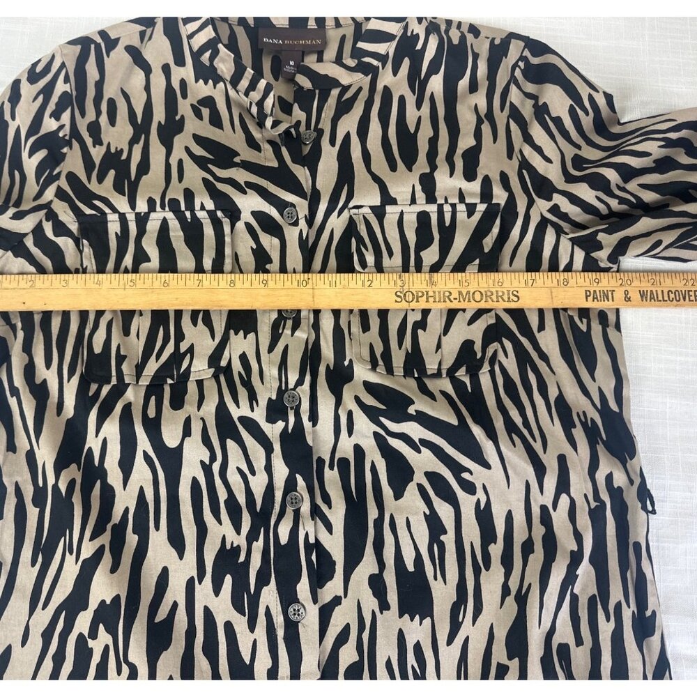 Dana Buchman Zebra Print Button-Down Shirt Dress Size 10 Black & Beige Office - Picture 4 of 8